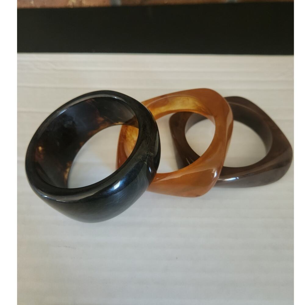 Set of 3 Opaque Acrylic Chunky Bracelets Dark Brown Med Brown & Honey Colors